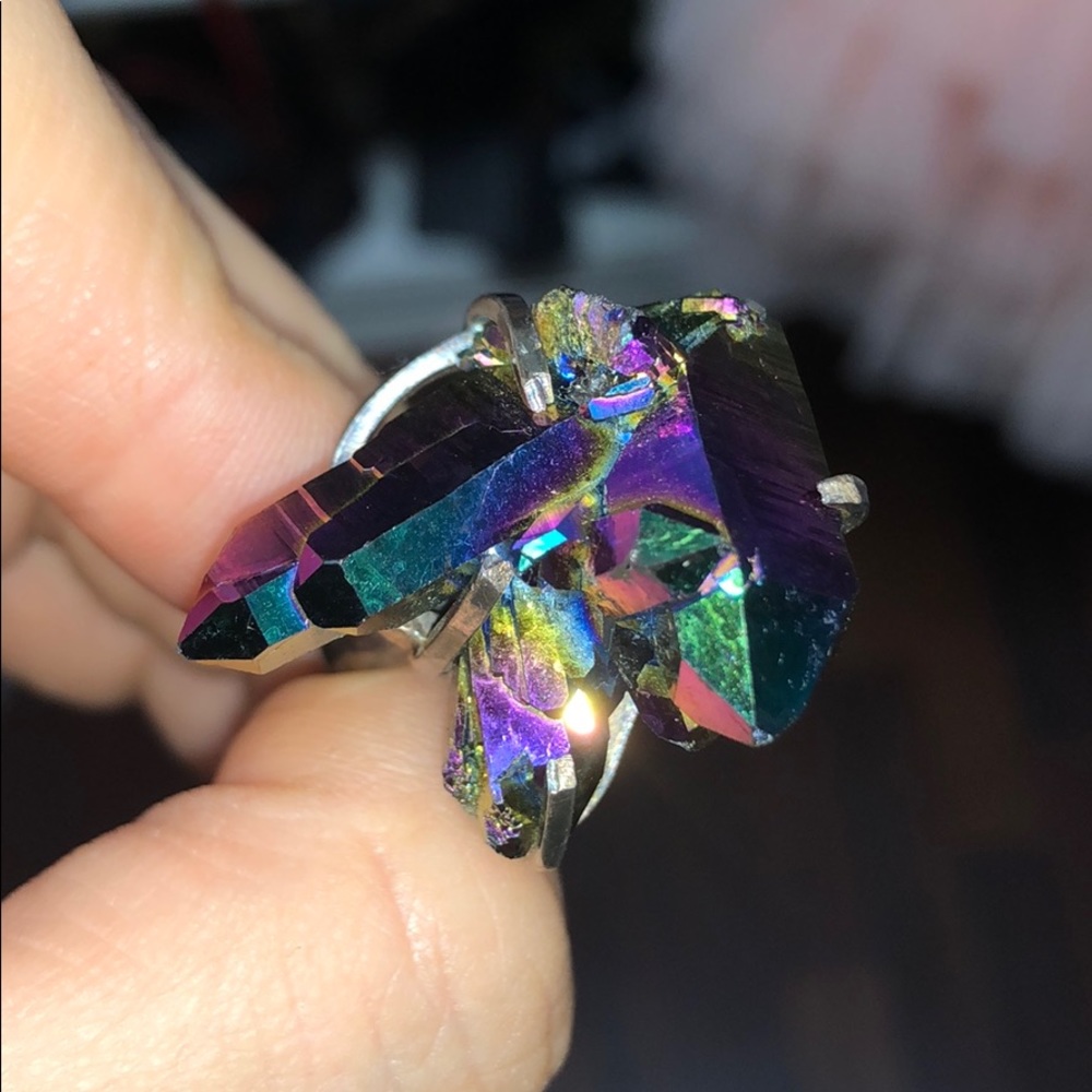 Rainbow titanium quartz ring size 8